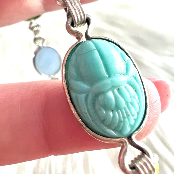 Vintage Scarab Egyptian themed beetle Sterling Silver bracelet - Picture 7 of 14